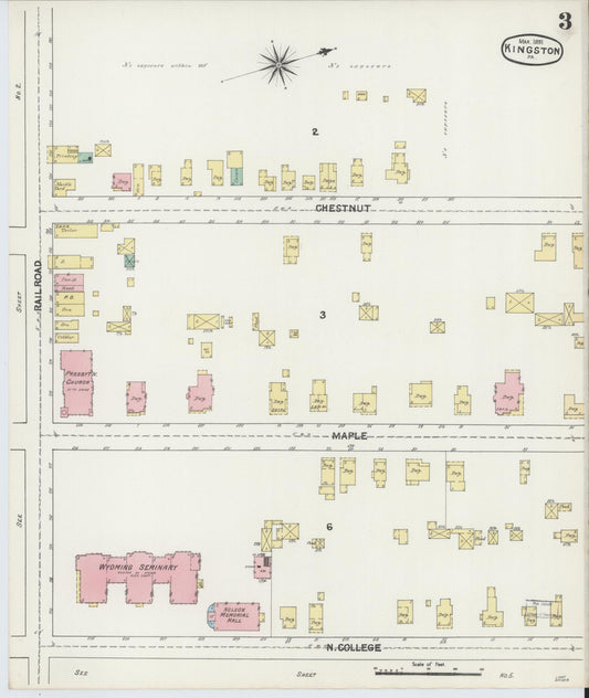 Sanborn Fire Insurance Map from Kingston, Luzerne County, Pennsylvania (1891), Sheet #0003 - Historic Sanborn Fire Insurance Map Print, vintage old map wall art, antique decor, genealogy gift, Pennsylvania Pennsylvania map