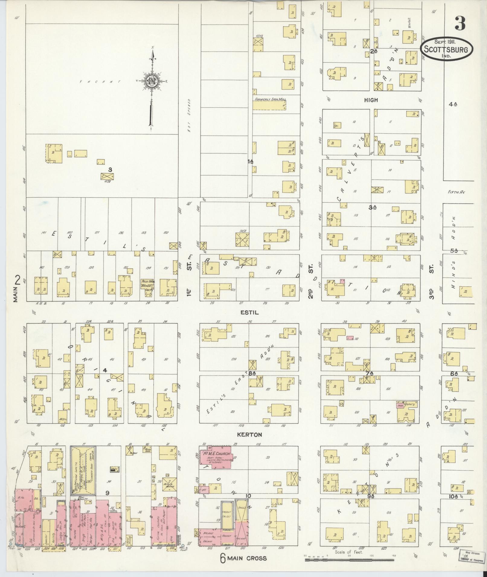 Sanborn Fire Insurance Map from Scottsburg, Scott County, Indiana (1911), Sheet #0003 - Complete Map Set gallery image, historic Sanborn map, vintage wall art, Indiana Indiana