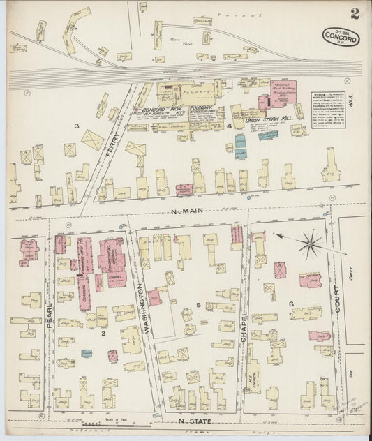Sanborn Fire Insurance Map from Concord, Merrimack County, New Hampshire (1884), Sheet #0002 - Historic Sanborn Fire Insurance Map Print, vintage old map wall art, antique decor, genealogy gift, New Hampshire New Hampshire map
