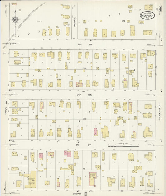 Sanborn Fire Insurance Map from Menasha, Winnebago County, Wisconsin (1913), Sheet #0004 - Historic Sanborn Fire Insurance Map Print, vintage old map wall art, antique decor, genealogy gift, Wisconsin Wisconsin map
