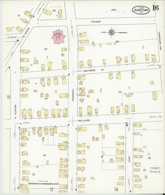 Sanborn Fire Insurance Map from Johnstown, Fulton County, New York (1912), Sheet #0016 - Historic Sanborn Fire Insurance Map Print, vintage old map wall art, antique decor, genealogy gift, New York New York map