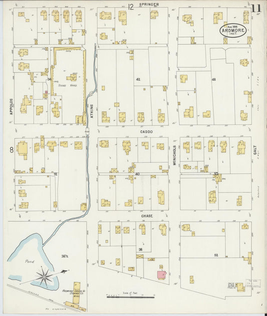 Sanborn Fire Insurance Map from Ardmore, Carter County, Oklahoma (1898), Sheet #0011 - Historic Sanborn Fire Insurance Map Print, vintage old map wall art, antique decor, genealogy gift, Oklahoma Oklahoma map