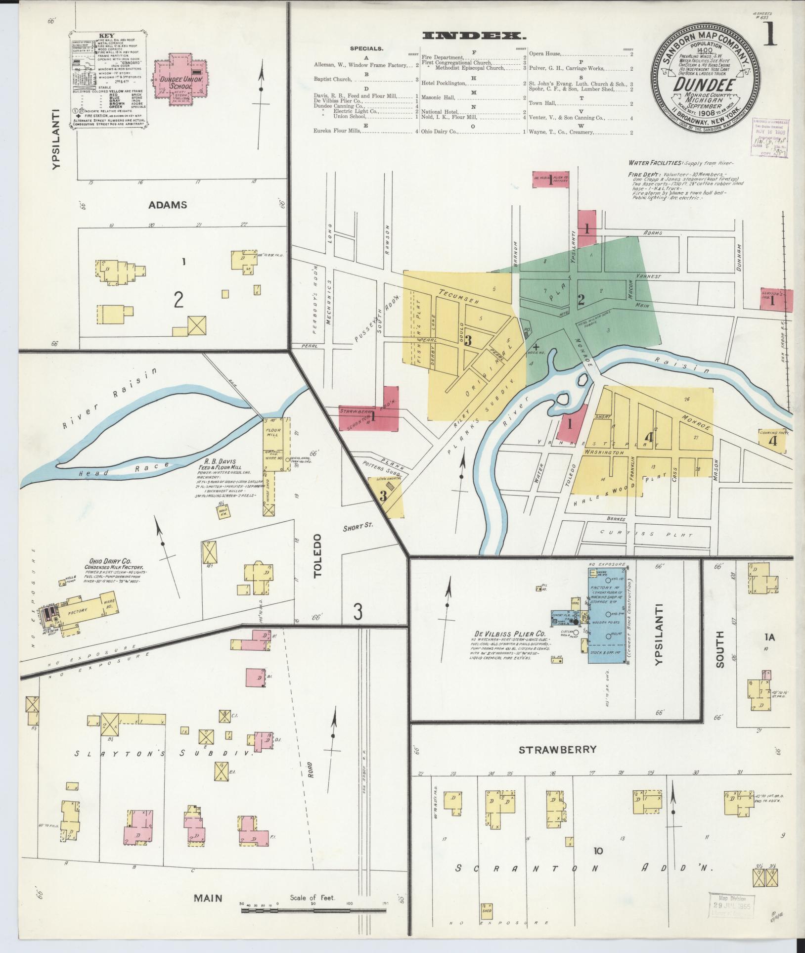 Sanborn Fire Insurance Map from Dundee, Monroe County, Michigan (1908), Sheet #0001 - Complete Map Set gallery image, historic Sanborn map, vintage wall art, Michigan Michigan