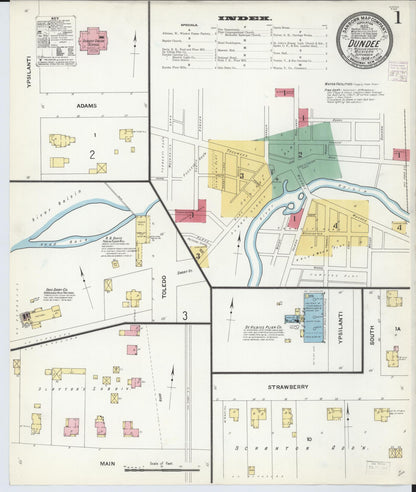 Sanborn Fire Insurance Map from Dundee, Monroe County, Michigan (1908), Sheet #0001 - Complete Map Set gallery image, historic Sanborn map, vintage wall art, Michigan Michigan