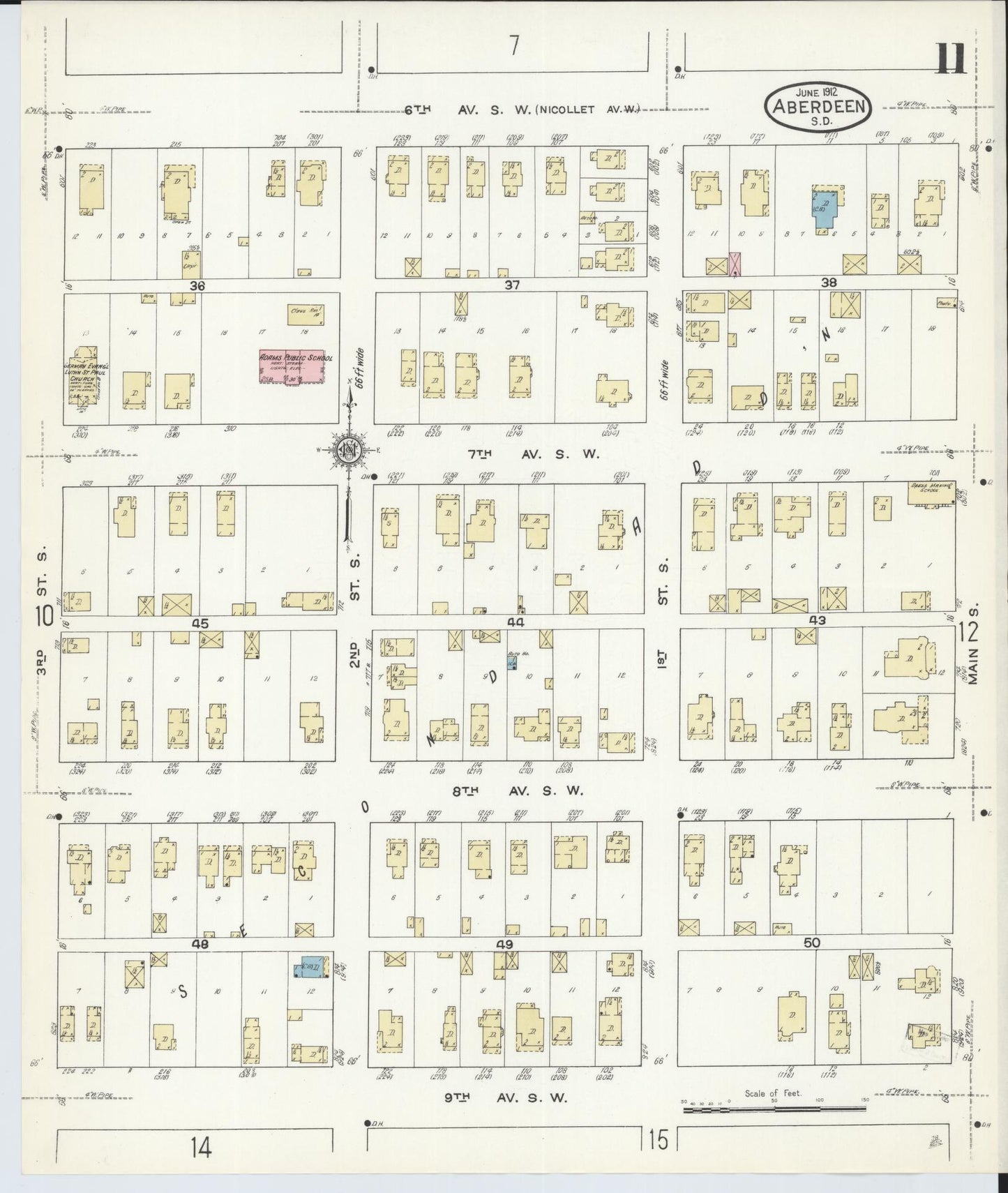Sanborn Fire Insurance Map from Aberdeen, Brown County, South Dakota (1912), Sheet #0011 - Historic Sanborn Fire Insurance Map Print, vintage old map wall art, antique decor, genealogy gift, South Dakota South Dakota map