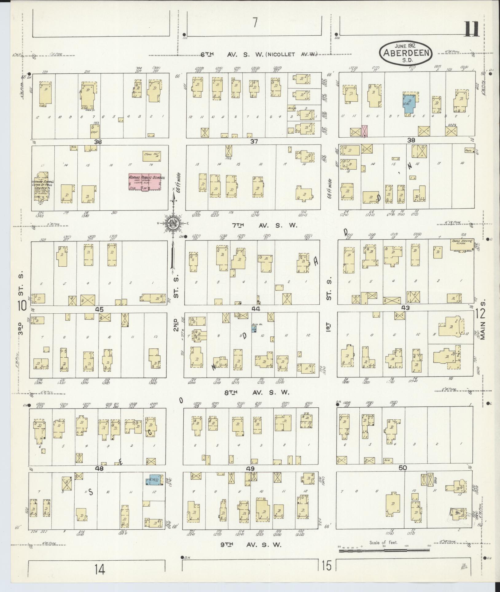 Sanborn Fire Insurance Map from Aberdeen, Brown County, South Dakota (1912), Sheet #0011 - Historic Sanborn Fire Insurance Map Print, vintage old map wall art, antique decor, genealogy gift, South Dakota South Dakota map