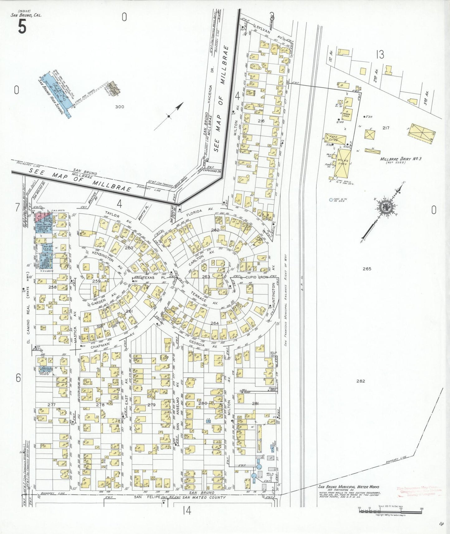 Sanborn Fire Insurance Map from San Bruno, San Mateo County, California (1949), Sheet #0005 - Complete Map Set gallery image, historic Sanborn map, vintage wall art, California California