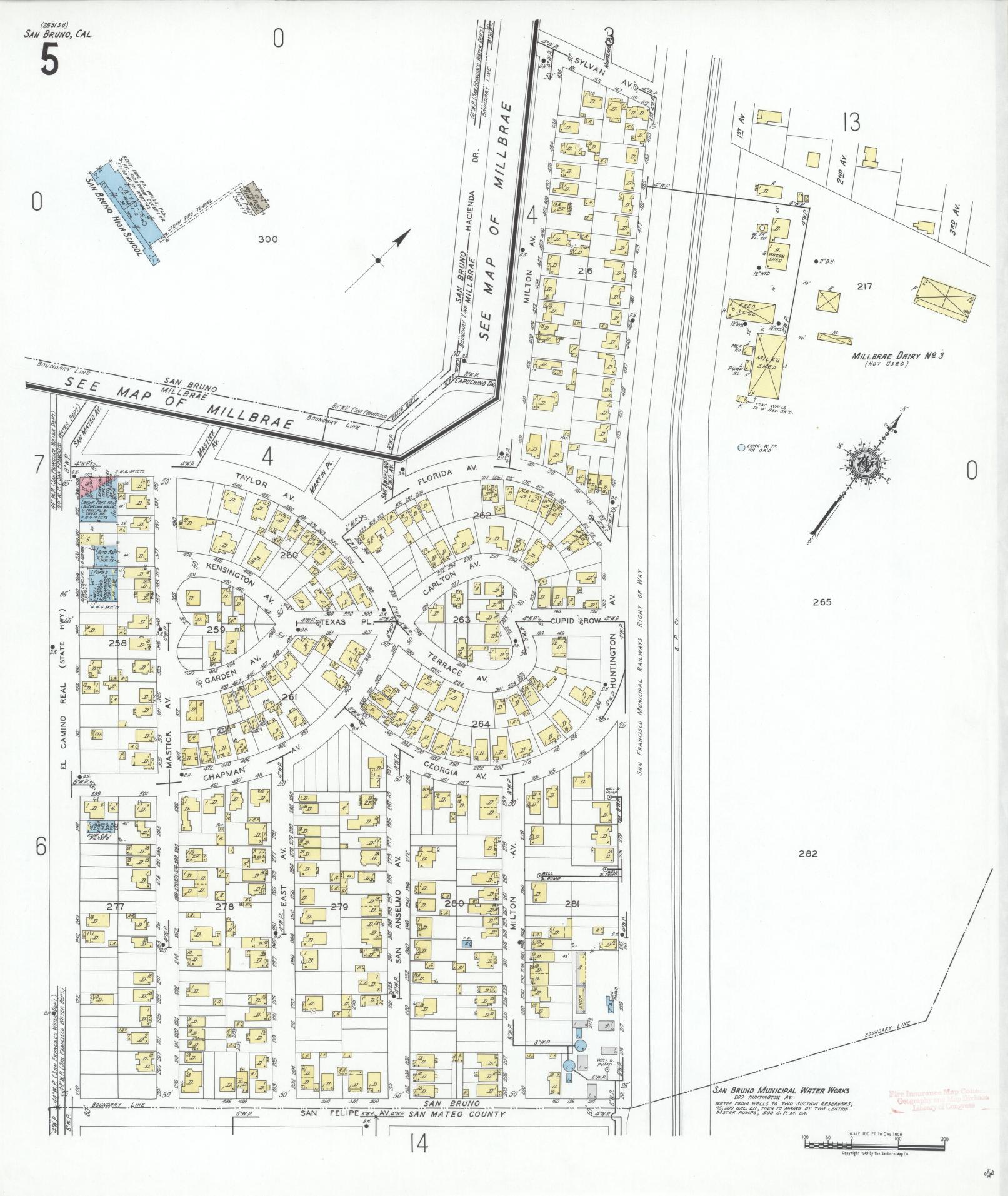 Sanborn Fire Insurance Map from San Bruno, San Mateo County, California (1949), Sheet #0005 - Complete Map Set gallery image, historic Sanborn map, vintage wall art, California California