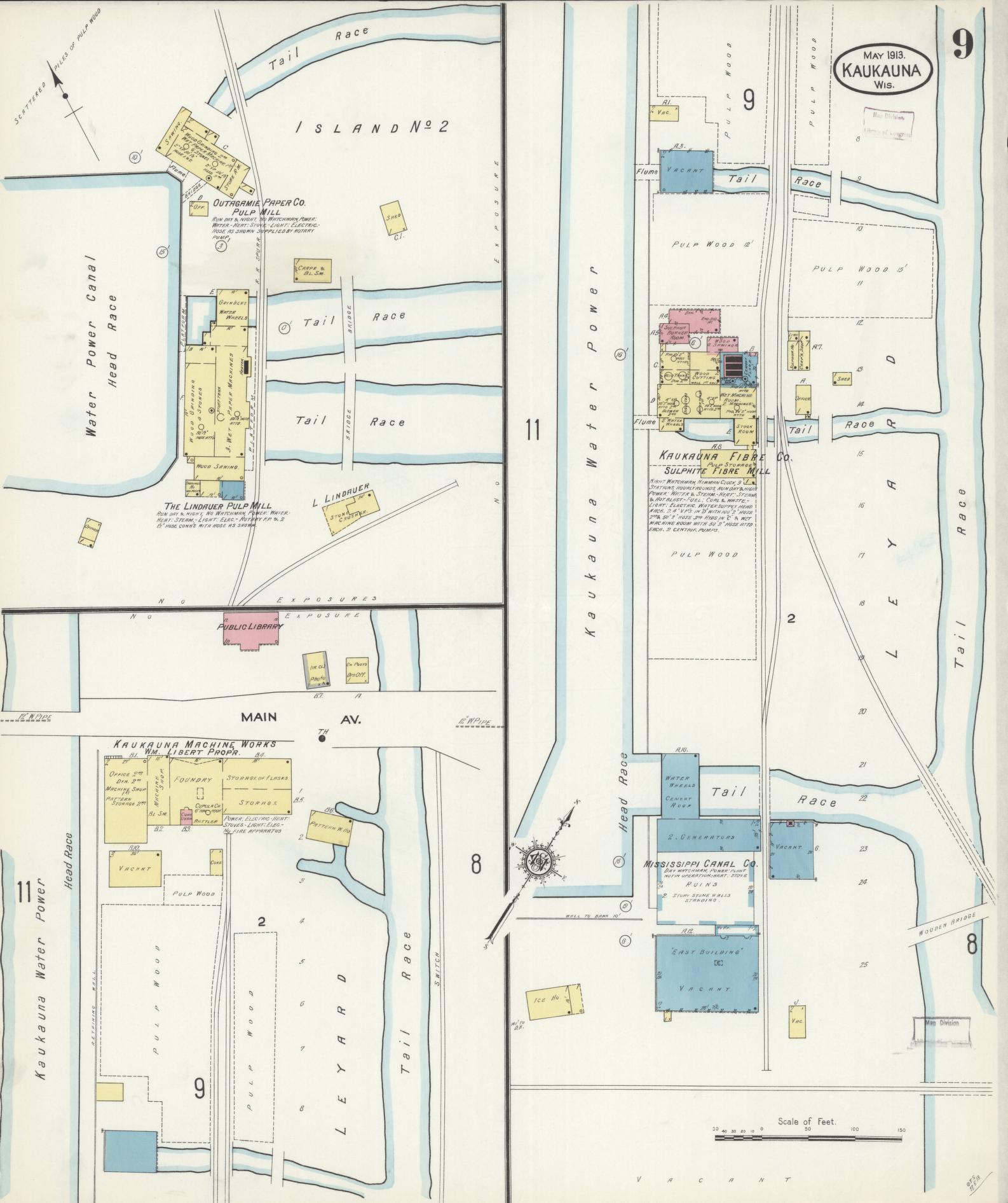 Sanborn Fire Insurance Map from Kaukauna, Outagamie County, Wisconsin (1913), Sheet #0009 - Complete Map Set gallery image, historic Sanborn map, vintage wall art, Wisconsin Wisconsin