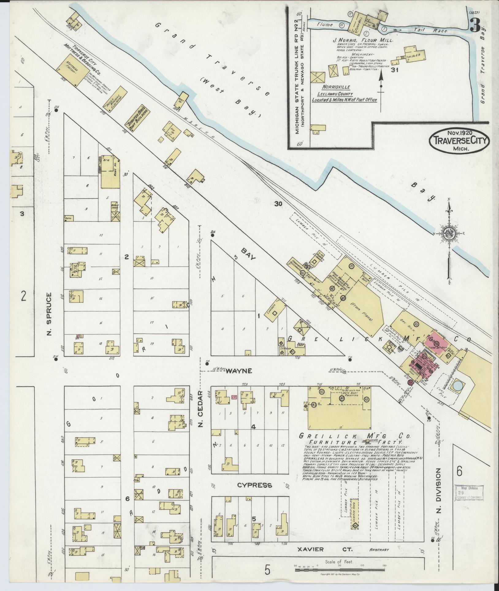 Sanborn Fire Insurance Map from Traverse City, Grand Traverse County, Michigan (1920), Sheet #0003 - Complete Map Set gallery image, historic Sanborn map, vintage wall art, Michigan Michigan