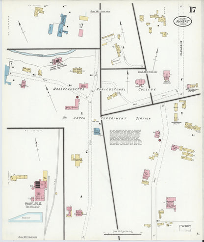 Sanborn Fire Insurance Map from Amherst, Hampshire County, Massachusetts (1910), Sheet #0017 - Historic Sanborn Fire Insurance Map Print, vintage old map wall art, antique decor, genealogy gift, Massachusetts Massachusetts map