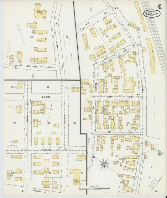 Sanborn Fire Insurance Map from Berlin, Coos County, New Hampshire (1895), Sheet #0004 - Historic Sanborn Fire Insurance Map Print, vintage old map wall art, antique decor, genealogy gift, New Hampshire New Hampshire map