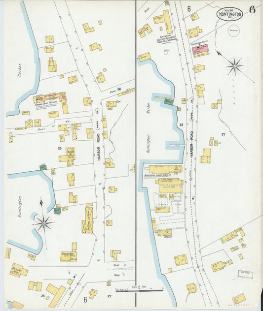 Sanborn Fire Insurance Map from Huntington, Suffolk County, New York (1902), Sheet #0006 - Historic Sanborn Fire Insurance Map Print, vintage old map wall art, antique decor, genealogy gift, New York New York map