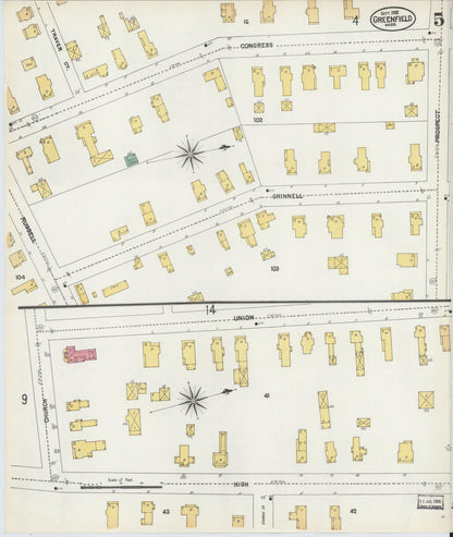 Sanborn Fire Insurance Map from Greenfield, Franklin County, Massachusetts (1902), Sheet #0005 - Historic Sanborn Fire Insurance Map Print, vintage old map wall art, antique decor, genealogy gift, Massachusetts Massachusetts map