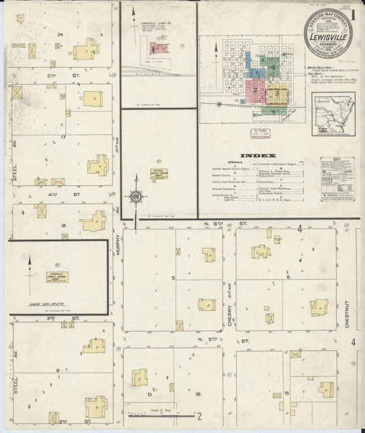 Sanborn Fire Insurance Map from Lewisville, Lafayette County, Arkansas (1913), Sheet #0001 - Historic Sanborn Fire Insurance Map Print, vintage old map wall art, antique decor, genealogy gift, Arkansas Arkansas map