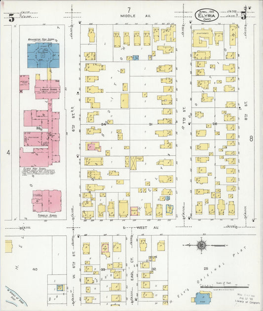Sanborn Fire Insurance Map from Elyria, Lorain County, Ohio (1925), Sheet #0005 - Historic Sanborn Fire Insurance Map Print, vintage old map wall art, antique decor, genealogy gift, Ohio Ohio map