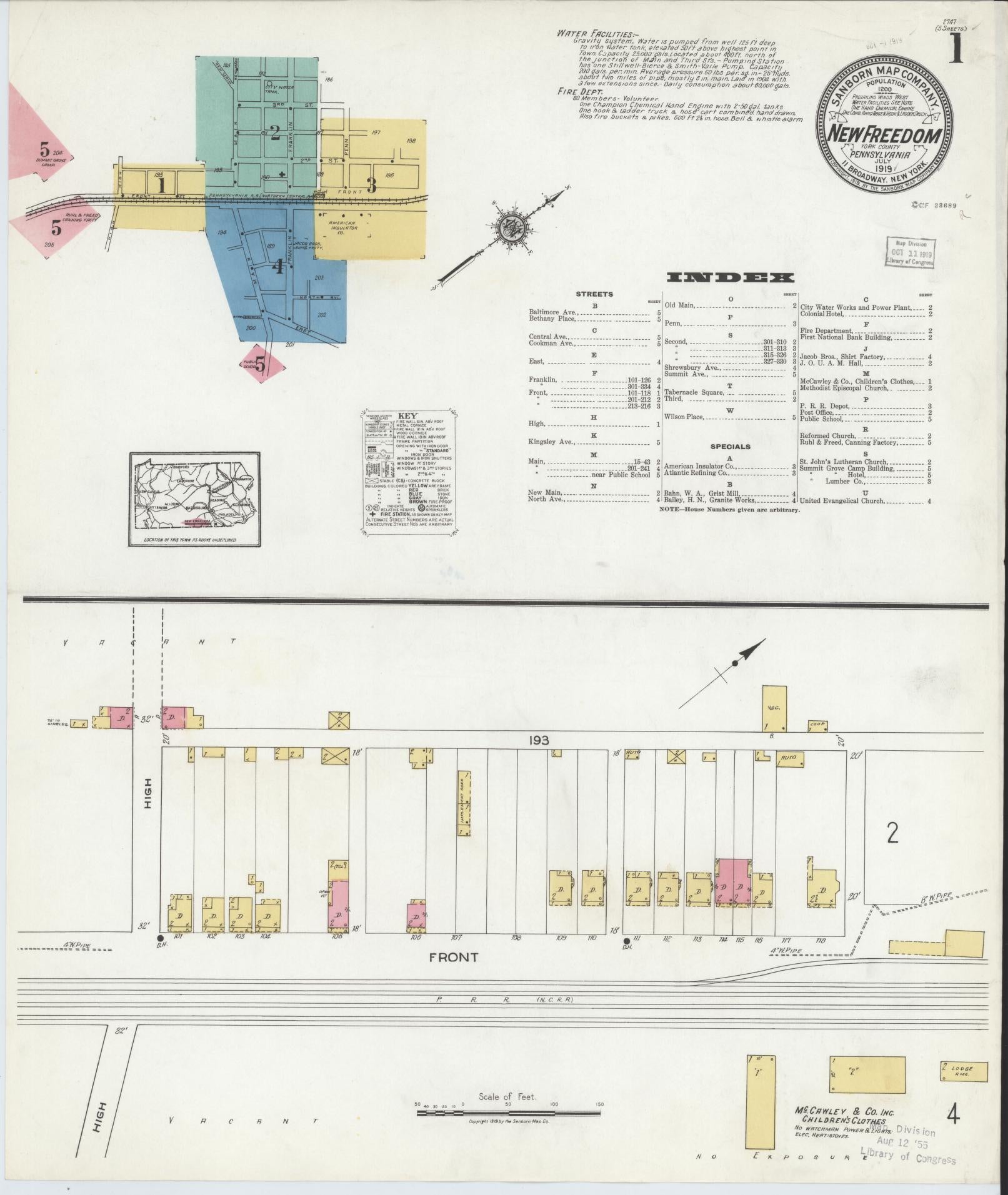 Sanborn Fire Insurance Map from New Freedom, York County, Pennsylvania (1919), Sheet #0001 - Complete Map Set gallery image, historic Sanborn map, vintage wall art, Pennsylvania Pennsylvania