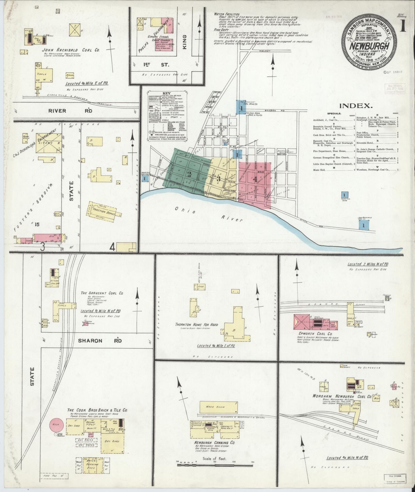 Sanborn Fire Insurance Map from Newburgh, Warrick County, Indiana. (1910) – Historic Sanborn Fire Insurance Map Print