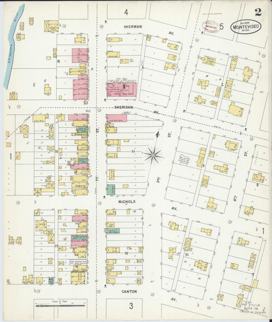 Sanborn Fire Insurance Map from Montevideo, Chippewa County, Minnesota (1899), Sheet #0002 - Historic Sanborn Fire Insurance Map Print, vintage old map wall art, antique decor, genealogy gift, Minnesota Minnesota map