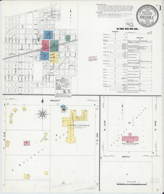 Sanborn Fire Insurance Map from Hinsdale, Du Page And Cook Counties, Illinois (1909), Sheet #0001 - Complete Map Set gallery image, historic Sanborn map, vintage wall art, Illinois Illinois