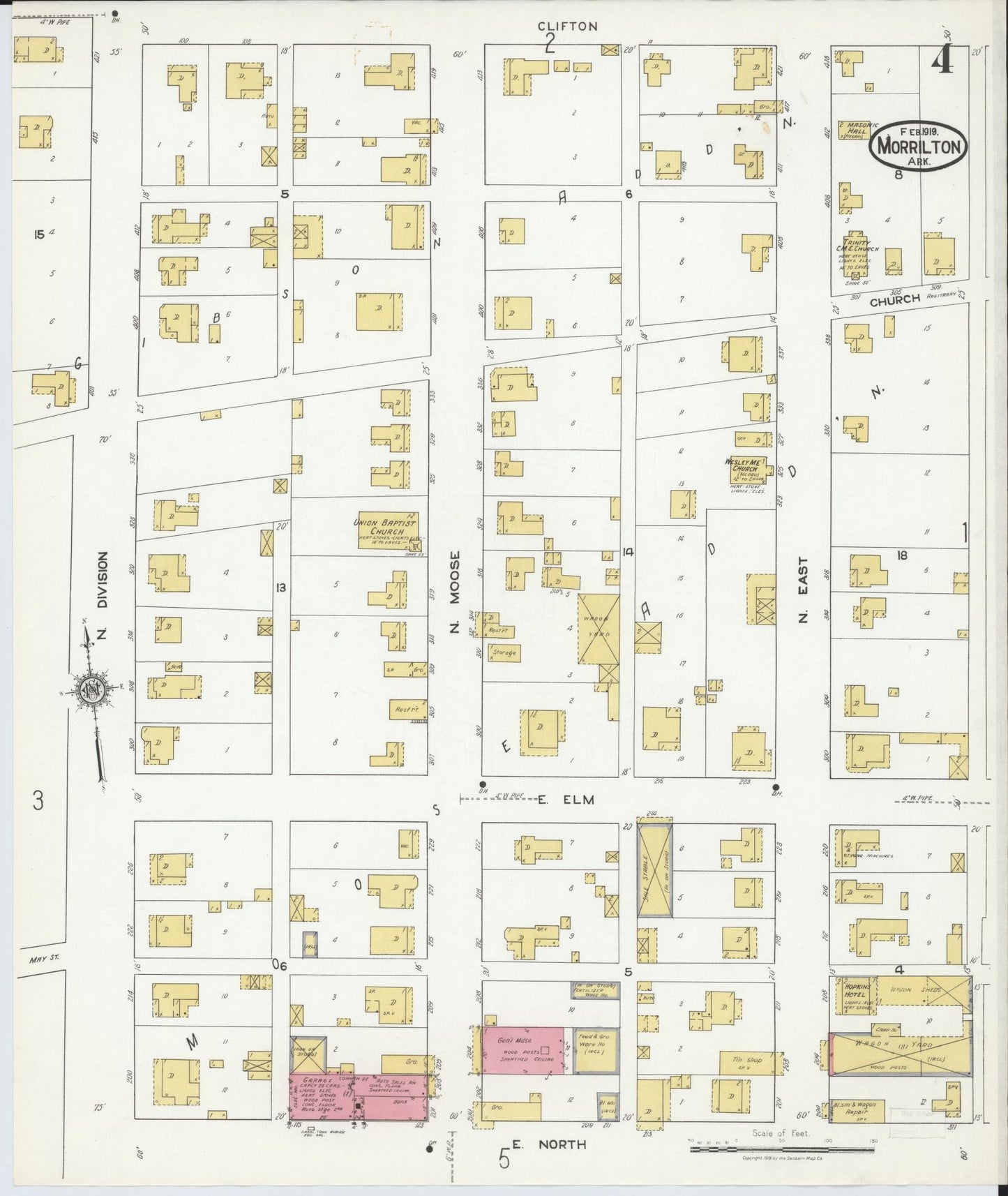Sanborn Fire Insurance Map from Morrilton, Conway County, Arkansas (1919), Sheet #0004 - Historic Sanborn Fire Insurance Map Print, vintage old map wall art, antique decor, genealogy gift, Arkansas Arkansas map