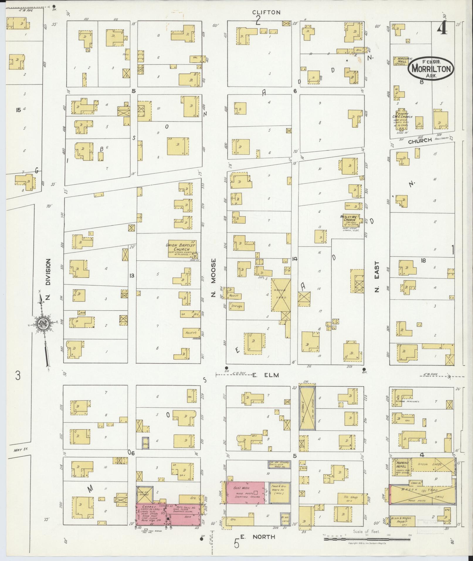 Sanborn Fire Insurance Map from Morrilton, Conway County, Arkansas (1919), Sheet #0004 - Historic Sanborn Fire Insurance Map Print, vintage old map wall art, antique decor, genealogy gift, Arkansas Arkansas map