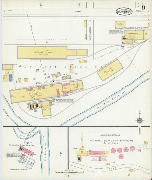 Sanborn Fire Insurance Map from Waynesburg, Greene County, Pennsylvania (1918), Sheet #0009 - Historic Sanborn Fire Insurance Map Print, vintage old map wall art, antique decor, genealogy gift, Pennsylvania Pennsylvania map