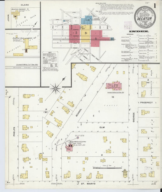 Sanborn Fire Insurance Map from Decatur, Van Buren County, Michigan (1908), Sheet #0001 - Complete Map Set gallery image, historic Sanborn map, vintage wall art, Michigan Michigan