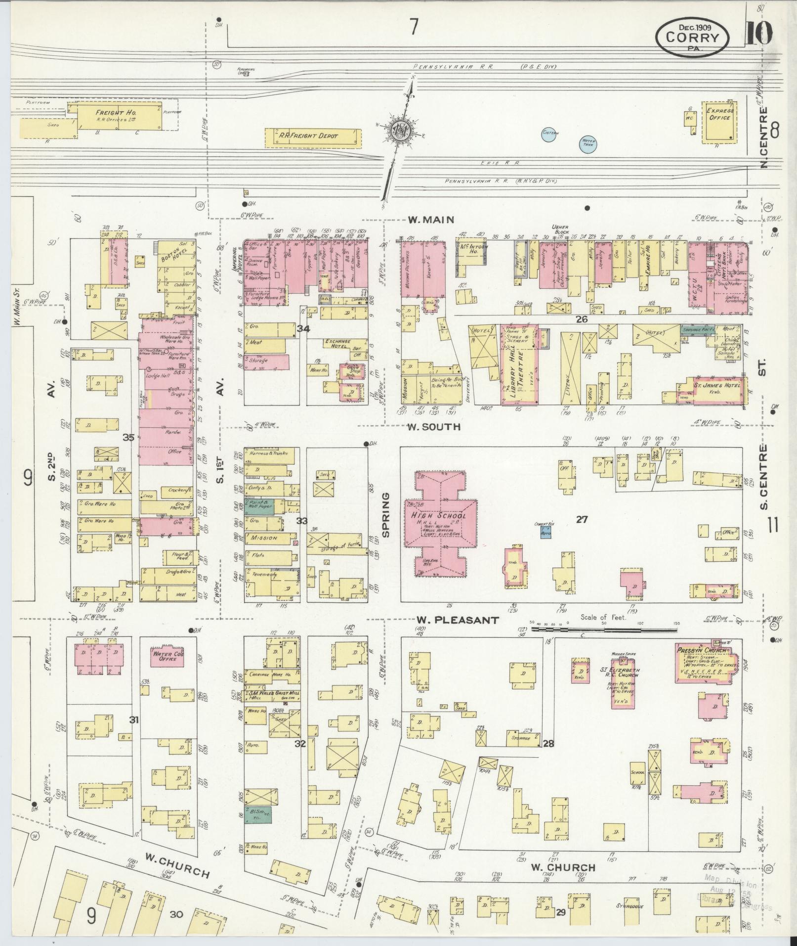 Sanborn Fire Insurance Map from Corry, Erie County, Pennsylvania (1909), Sheet #0010 - Historic Sanborn Fire Insurance Map Print, vintage old map wall art, antique decor, genealogy gift, Pennsylvania Pennsylvania map