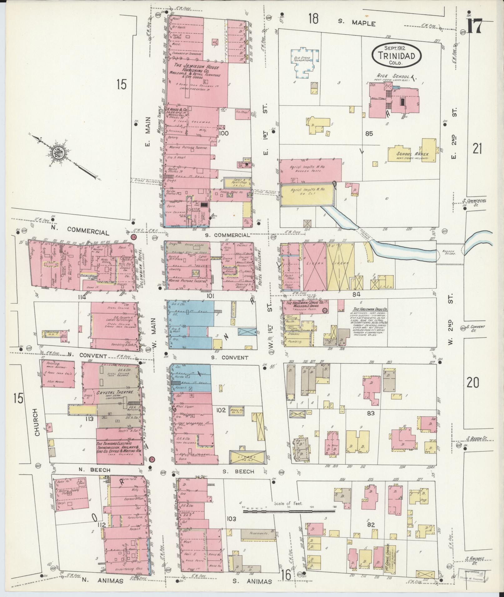 Sanborn Fire Insurance Map from Trinidad, Las Animas County, Colorado (1912), Sheet #0017 - Historic Sanborn Fire Insurance Map Print, vintage old map wall art, antique decor, genealogy gift, Colorado Colorado map