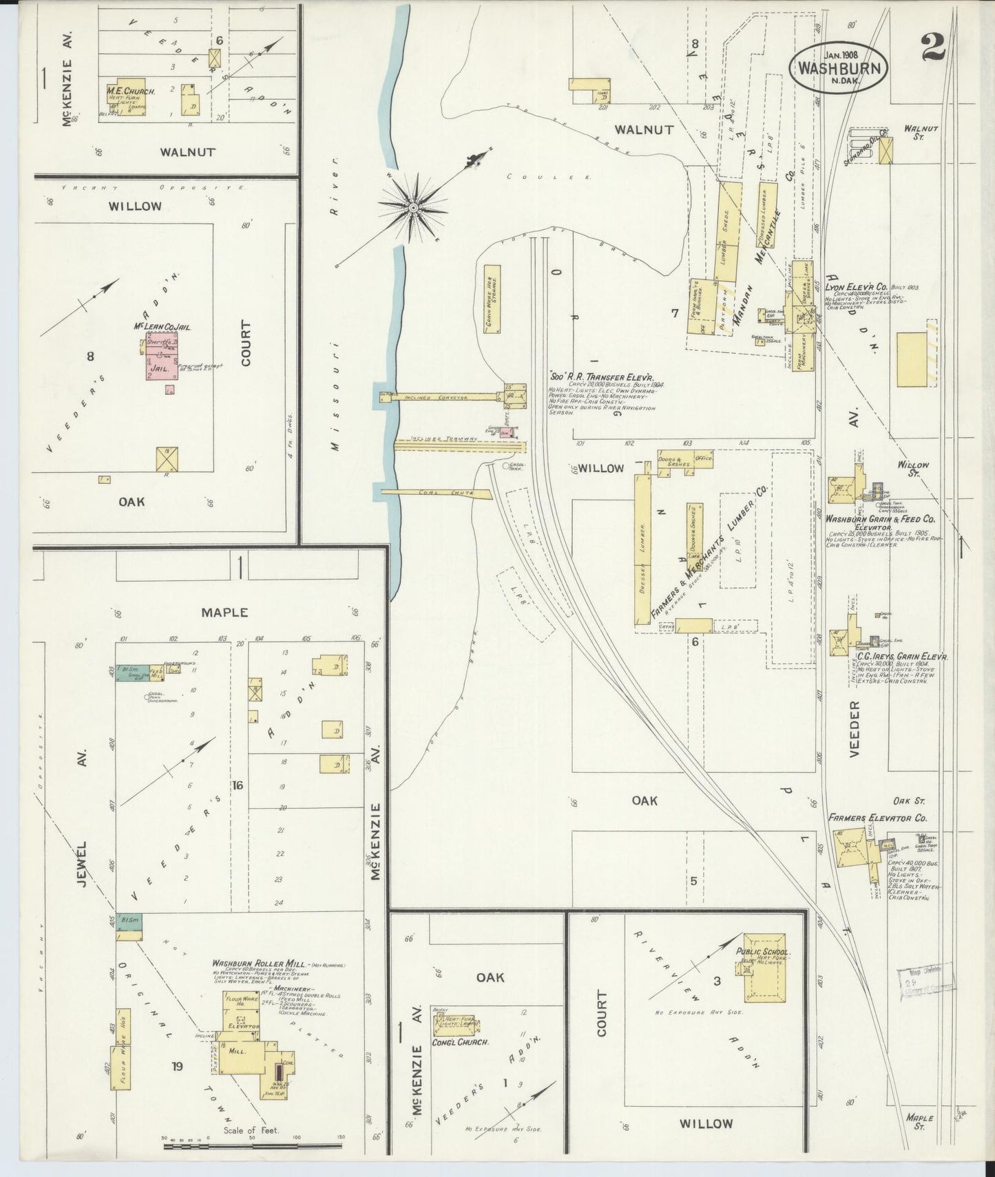 Sanborn Fire Insurance Map from Washburn, Mclean County, North Dakota (1908), Sheet #0002 - Complete Map Set gallery image, historic Sanborn map, vintage wall art, North Dakota North Dakota