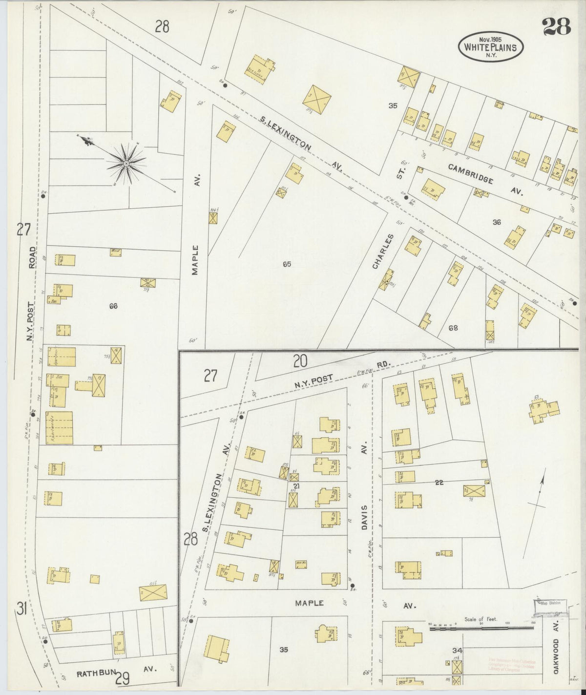 Sanborn Fire Insurance Map from White Plains, Westchester County, New York (1905), Sheet #0028 - Historic Sanborn Fire Insurance Map Print, vintage old map wall art, antique decor, genealogy gift, New York New York map