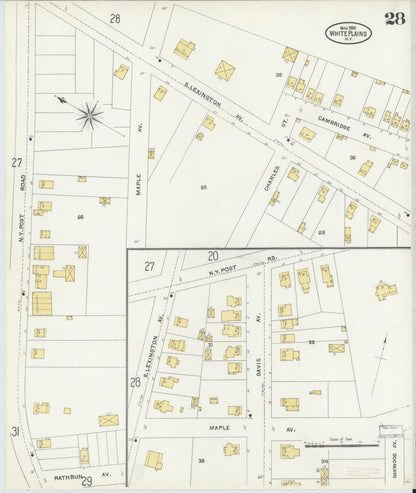 Sanborn Fire Insurance Map from White Plains, Westchester County, New York (1905), Sheet #0028 - Historic Sanborn Fire Insurance Map Print, vintage old map wall art, antique decor, genealogy gift, New York New York map