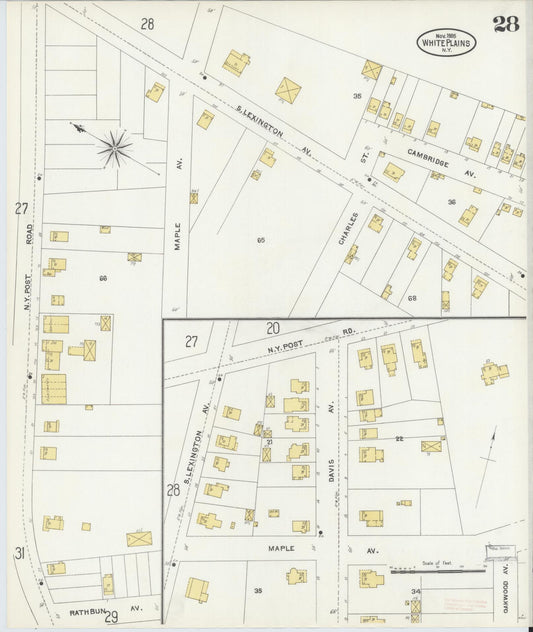 Sanborn Fire Insurance Map from White Plains, Westchester County, New York (1905), Sheet #0028 - Historic Sanborn Fire Insurance Map Print, vintage old map wall art, antique decor, genealogy gift, New York New York map