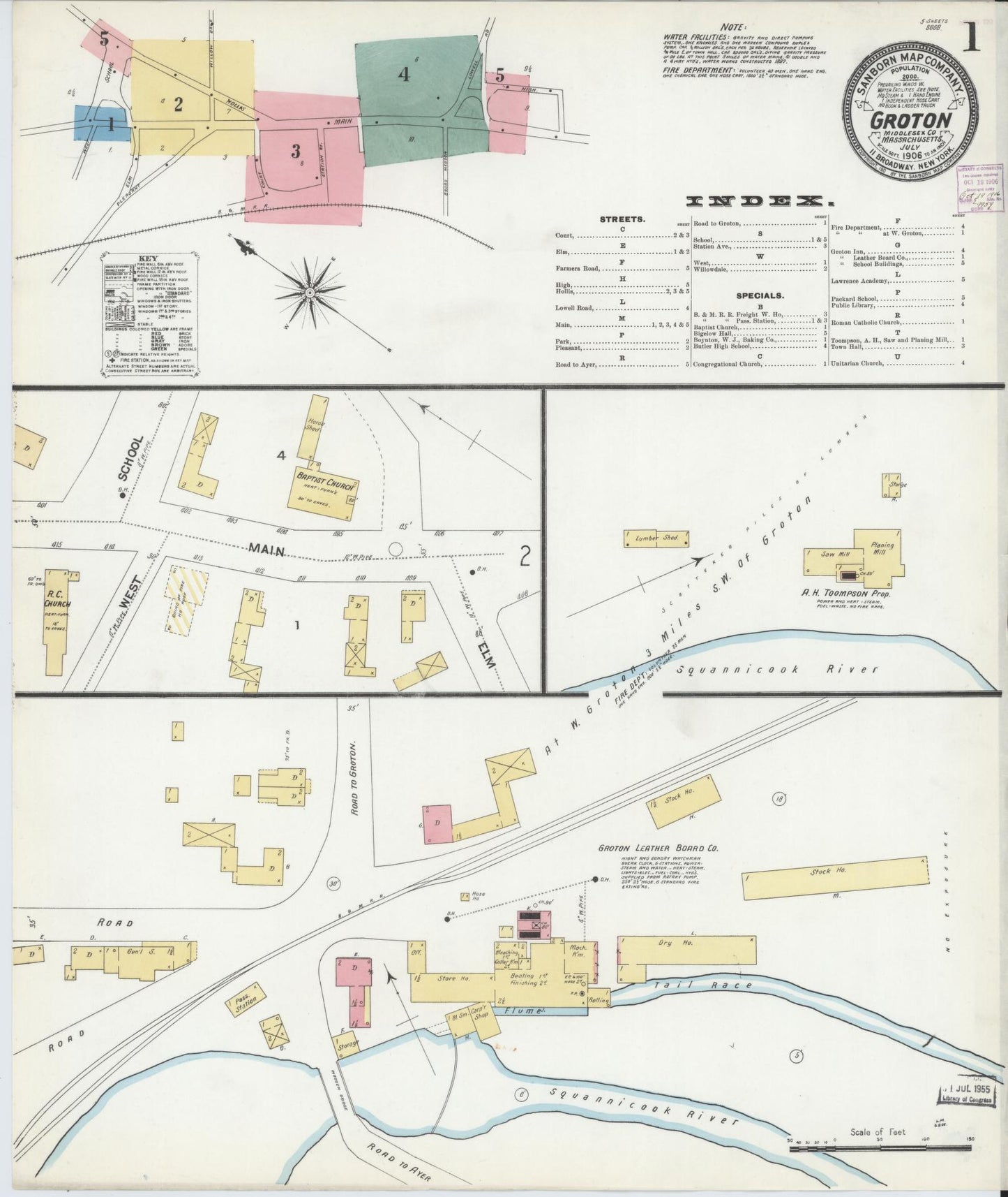 Sanborn Fire Insurance Map from Groton, Middlesex County, Massachusetts (1906), Sheet #0001 - Historic Sanborn Fire Insurance Map Print, vintage old map wall art, antique decor, genealogy gift, Massachusetts Massachusetts map
