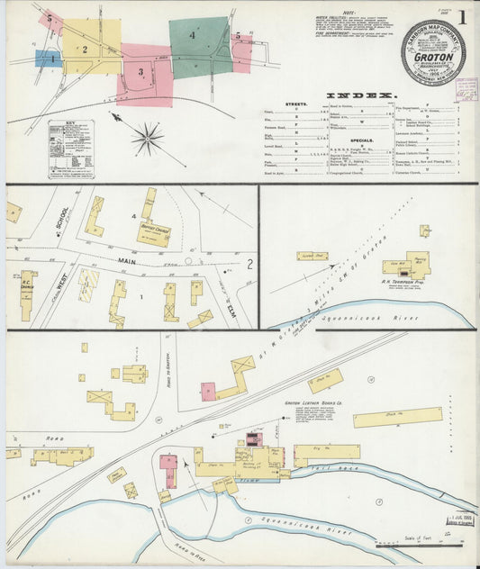 Sanborn Fire Insurance Map from Groton, Middlesex County, Massachusetts (1906), Sheet #0001 - Historic Sanborn Fire Insurance Map Print, vintage old map wall art, antique decor, genealogy gift, Massachusetts Massachusetts map