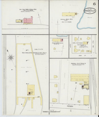 Sanborn Fire Insurance Map from Greenville, Hunt County, Texas (1893), Sheet #0006 - Complete Map Set gallery image, historic Sanborn map, vintage wall art, Texas Texas