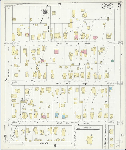 Sanborn Fire Insurance Map from Dixon, Lee County, Illinois (1910), Sheet #0003 - Historic Sanborn Fire Insurance Map Print, vintage old map wall art, antique decor, genealogy gift, Illinois Illinois map