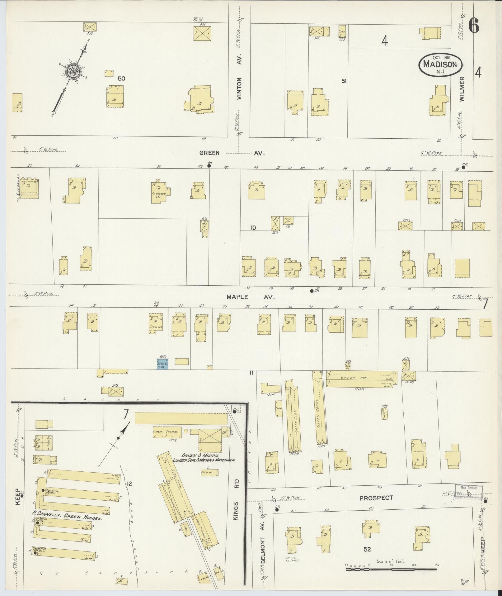 Sanborn Fire Insurance Map from Madison, Morris County, New Jersey (1912), Sheet #0006 - Historic Sanborn Fire Insurance Map Print, vintage old map wall art, antique decor, genealogy gift, New Jersey New Jersey map