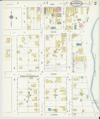 Sanborn Fire Insurance Map from Black River Falls, Jackson County, Wisconsin (1909), Sheet #0002 - Historic Sanborn Fire Insurance Map Print, vintage old map wall art, antique decor, genealogy gift, Wisconsin Wisconsin map