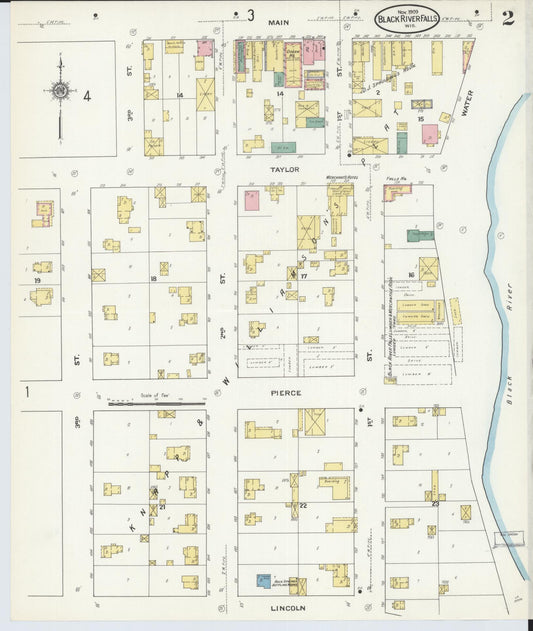 Sanborn Fire Insurance Map from Black River Falls, Jackson County, Wisconsin (1909), Sheet #0002 - Historic Sanborn Fire Insurance Map Print, vintage old map wall art, antique decor, genealogy gift, Wisconsin Wisconsin map