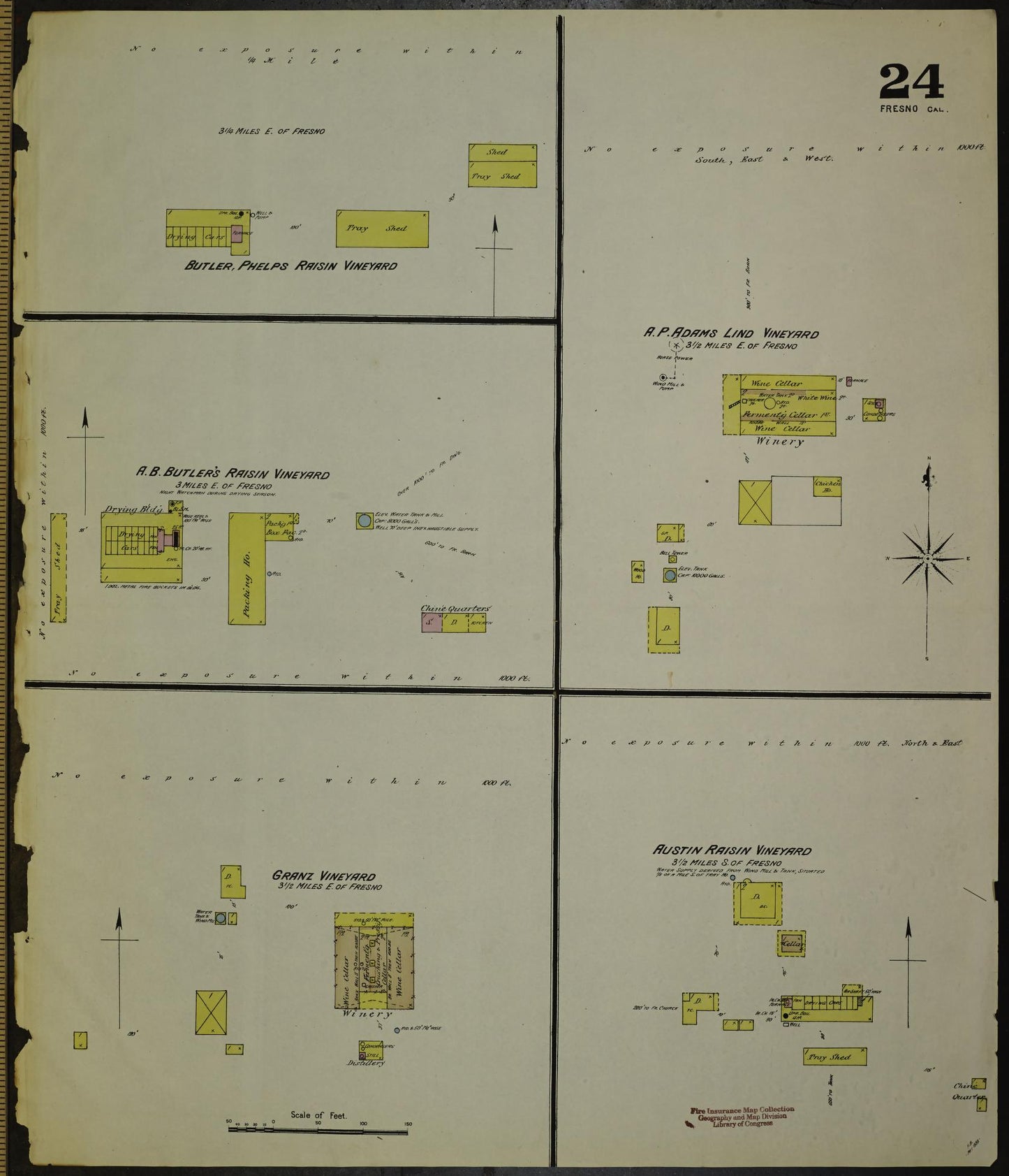 Sanborn Fire Insurance Map from Fresno, Fresno County, California (1888), Sheet #0024 - Historic Sanborn Fire Insurance Map Print, vintage old map wall art, antique decor, genealogy gift, California California map