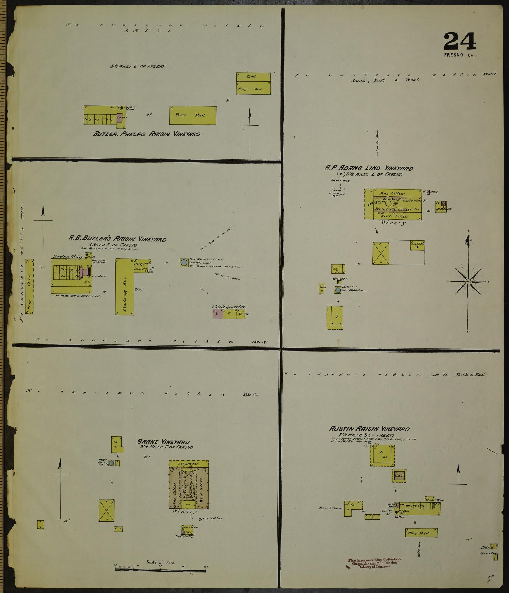 Sanborn Fire Insurance Map from Fresno, Fresno County, California (1888), Sheet #0024 - Historic Sanborn Fire Insurance Map Print, vintage old map wall art, antique decor, genealogy gift, California California map