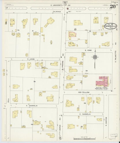 Sanborn Fire Insurance Map from Gainesville, Alachua County, Florida (1913), Sheet #0020 - Complete Map Set gallery image, historic Sanborn map, vintage wall art, Florida Florida