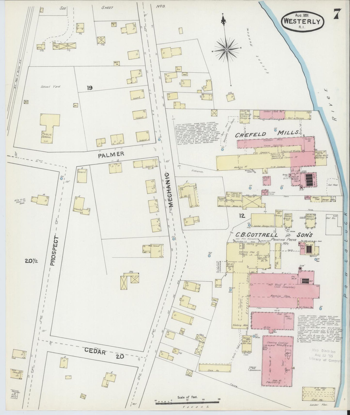 Sanborn Fire Insurance Map from Westerly, Washington County, Rhode Island (1891), Sheet #0007 - Complete Map Set gallery image, historic Sanborn map, vintage wall art, Rhode Island Rhode Island