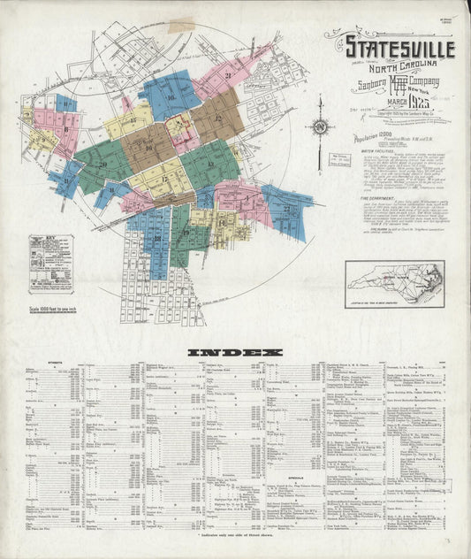 Sanborn Fire Insurance Map from Statesville, Iredell County, North Carolina (1925), Sheet #0001 - Historic Sanborn Fire Insurance Map Print, vintage old map wall art, antique decor, genealogy gift, North Carolina North Carolina map