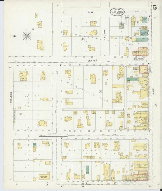 Sanborn Fire Insurance Map from Gaylord, Otsego County, Michigan (1898), Sheet #0005 - Historic Sanborn Fire Insurance Map Print, vintage old map wall art, antique decor, genealogy gift, Michigan Michigan map
