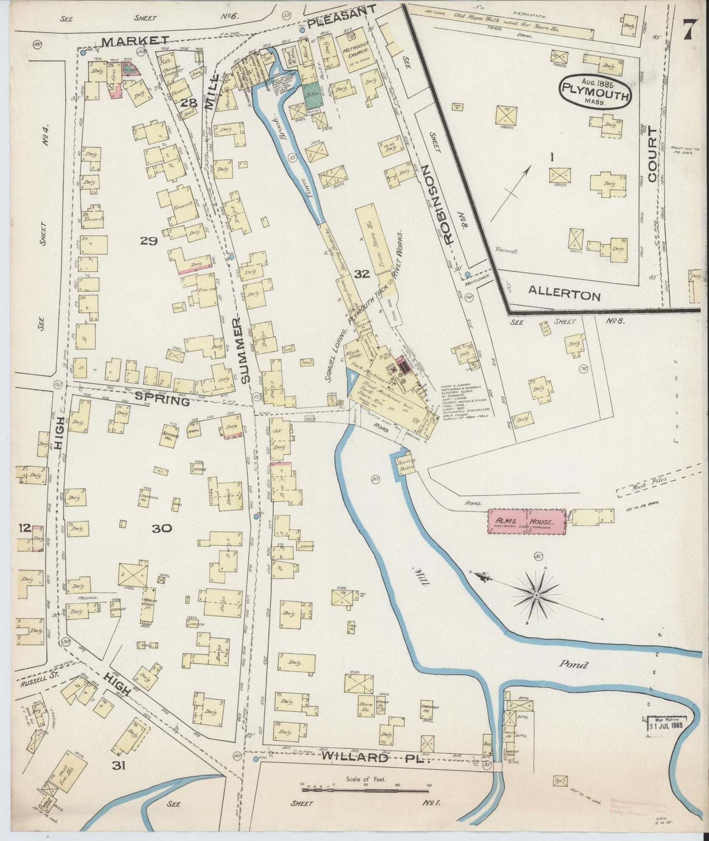 Sanborn Fire Insurance Map from Plymouth, Plymouth County, Massachusetts (1885), Sheet #0007 - Complete Map Set gallery image, historic Sanborn map, vintage wall art, Massachusetts Massachusetts