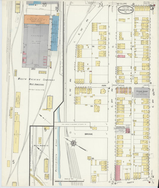 Sanborn Fire Insurance Map from Homestead, Allegheny County, Pennsylvania (1913), Sheet #0005 - Historic Sanborn Fire Insurance Map Print, vintage old map wall art, antique decor, genealogy gift, Pennsylvania Pennsylvania map