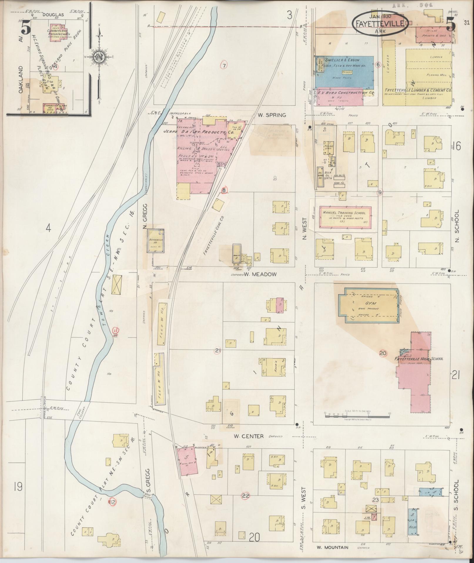 Sanborn Fire Insurance Map from Fayetteville, Washington County, Arkansas (1948), Sheet #0005 - Complete Map Set gallery image, historic Sanborn map, vintage wall art, Arkansas Arkansas